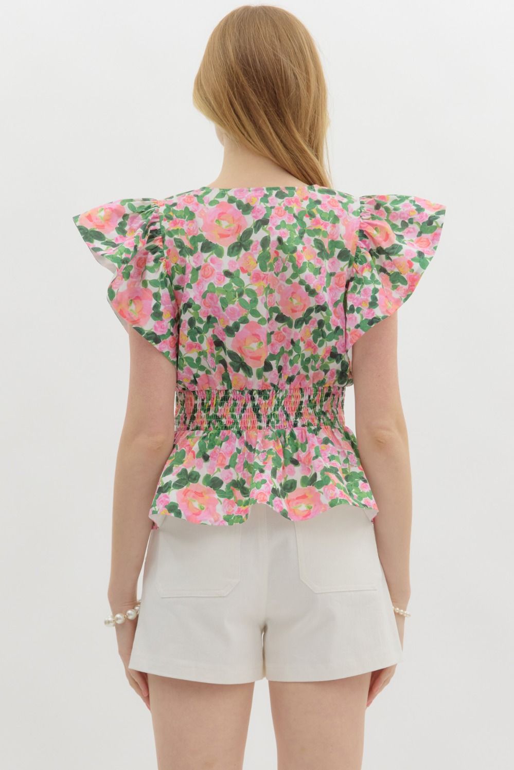 Floral Print Flutter Top in Pink