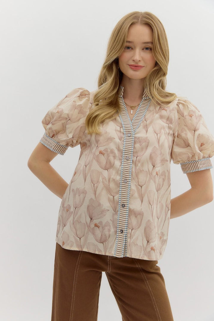 Ready For The Day Beige Floral Top