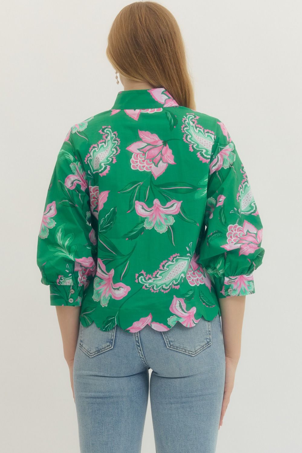 Green Floral Print Top
