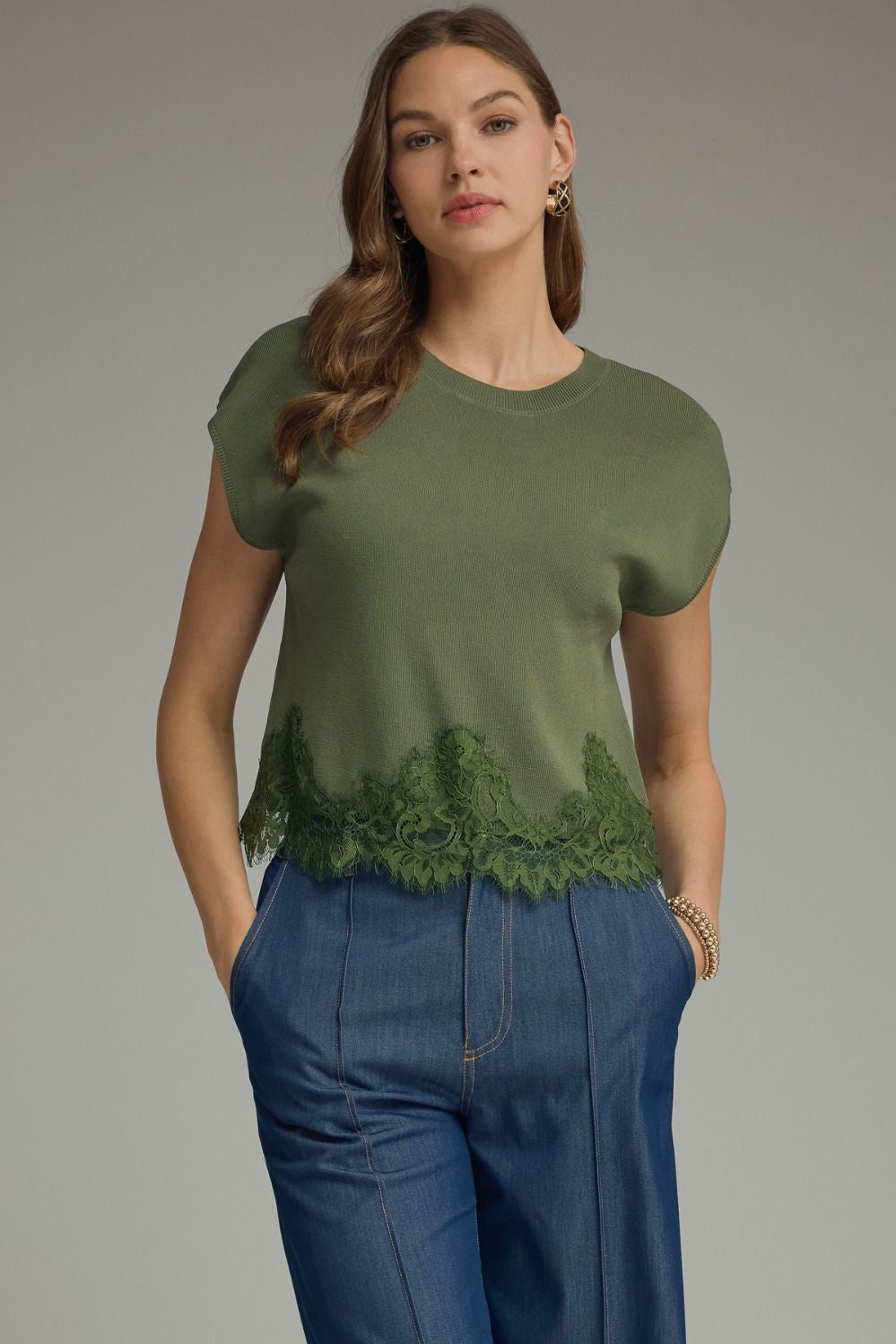Solid Cap Sleeve Knit Top in Olive