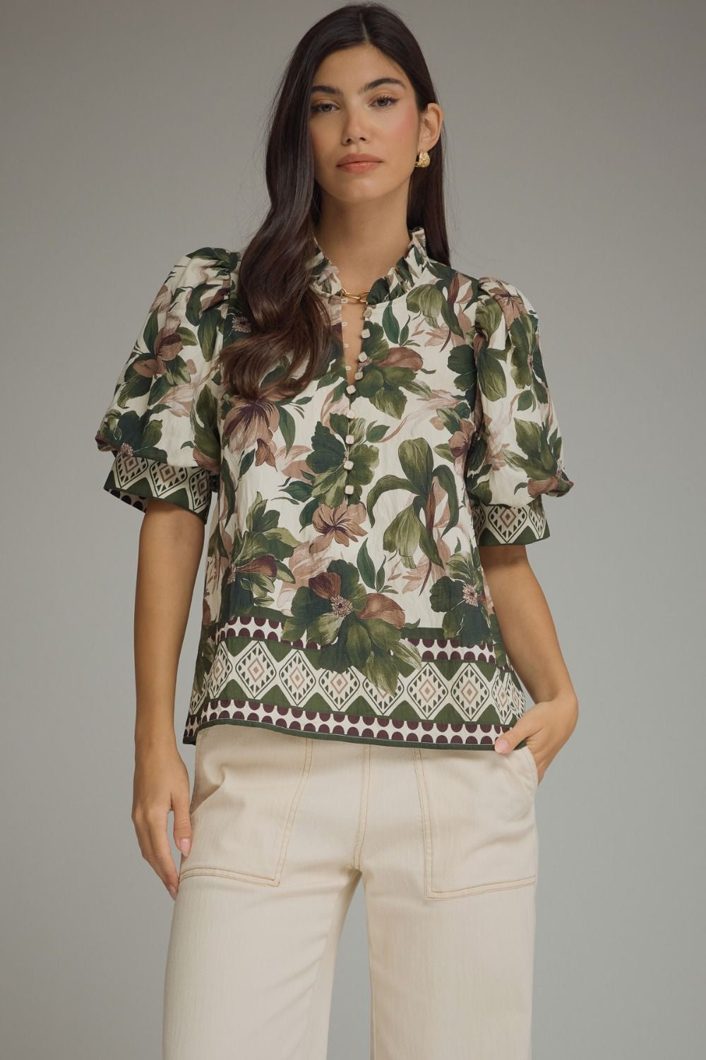 Everyday Moments Floral Olive Green Top