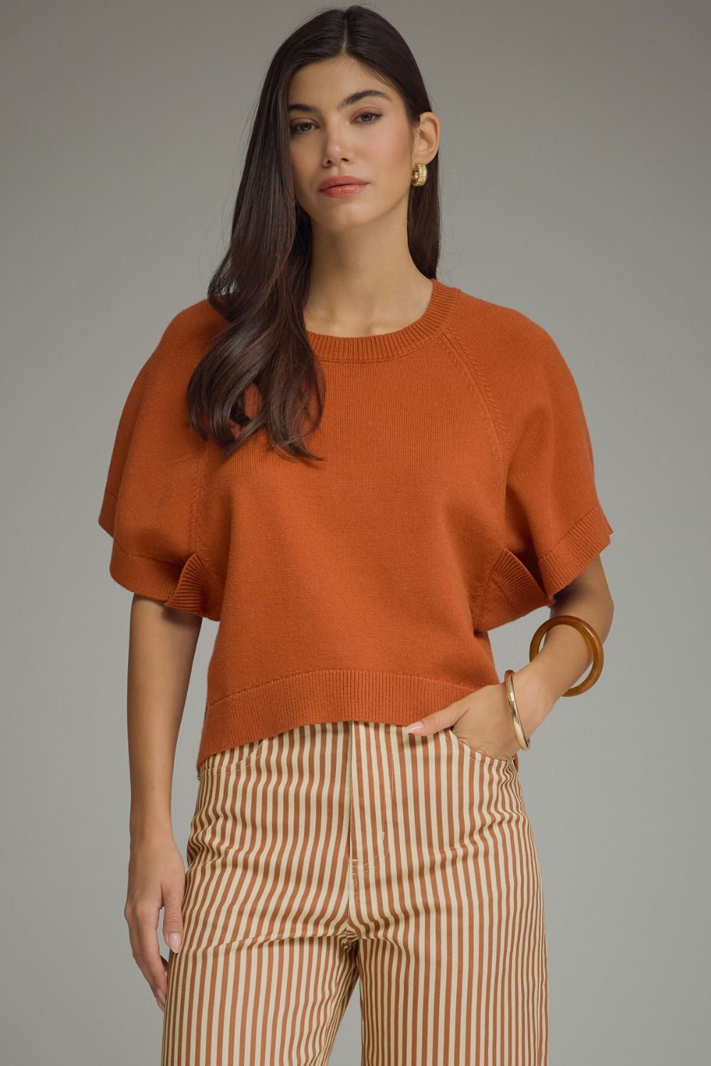 Solid Knit Dolman Top in Rust