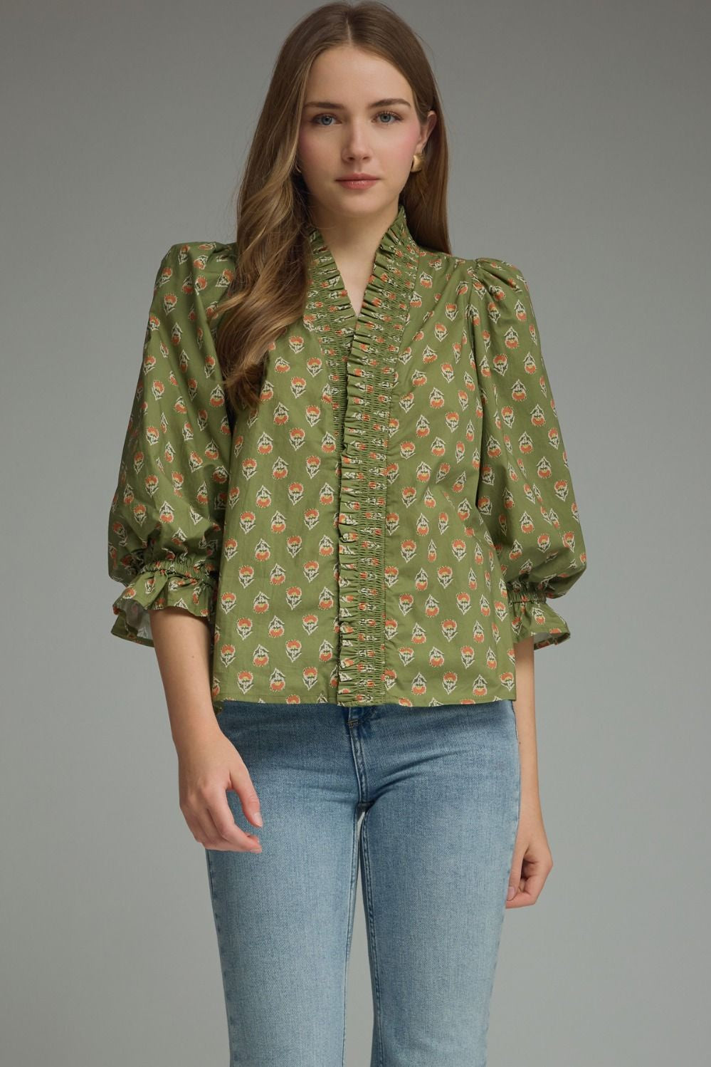 Leap Of Faith Printed Top in Olive Green