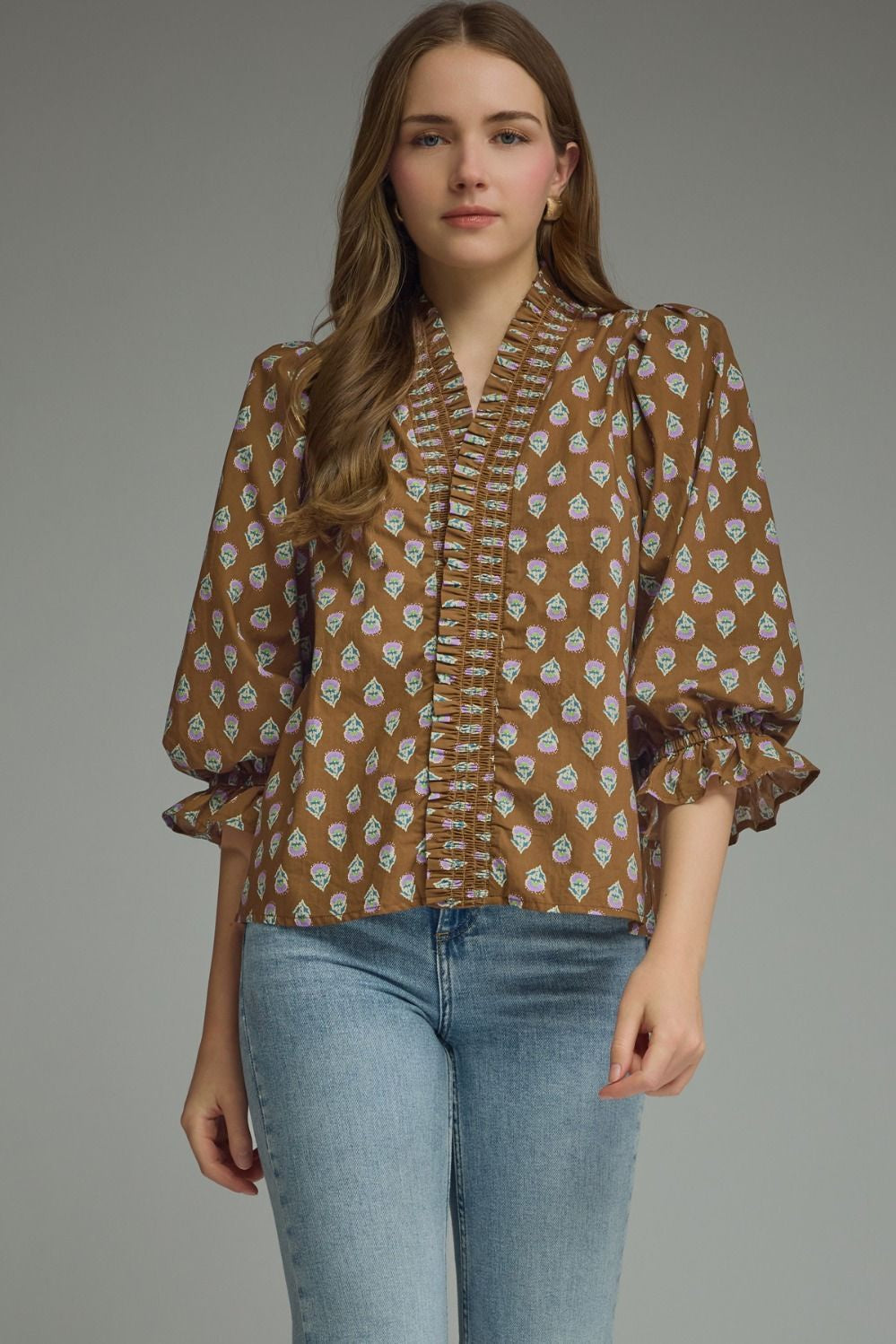 Leap Of Faith Printed Top in Brown