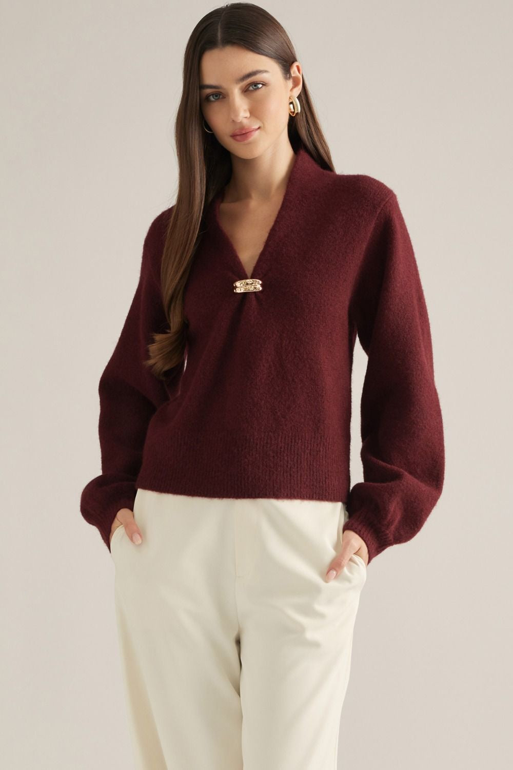 It All Checks Out Burgundy Sweater
