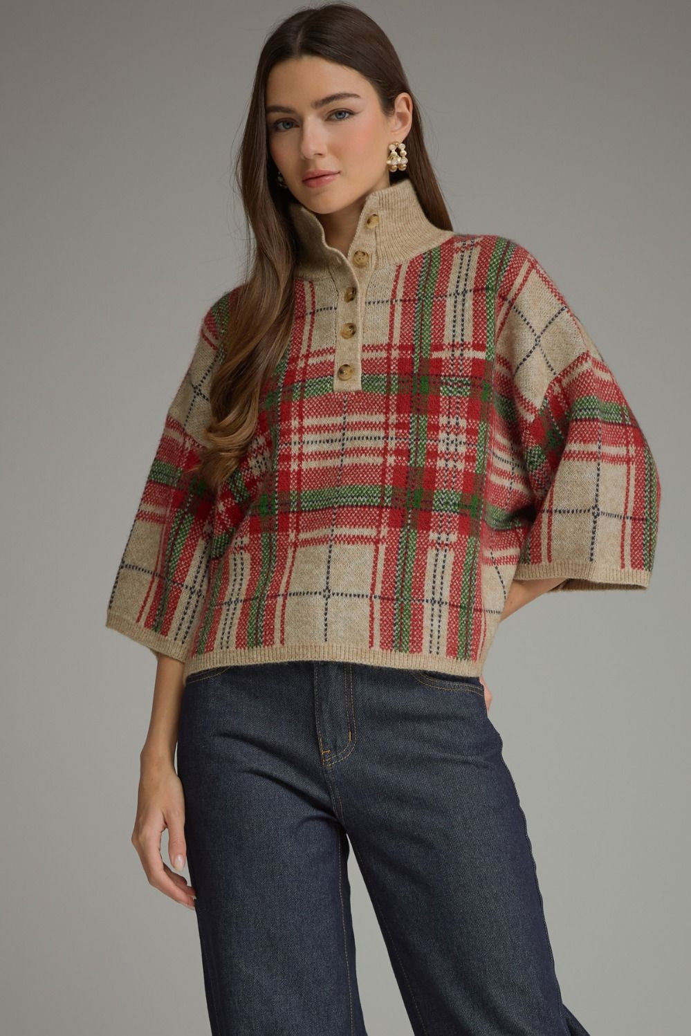 Plaid Taupe Christmas Sweater