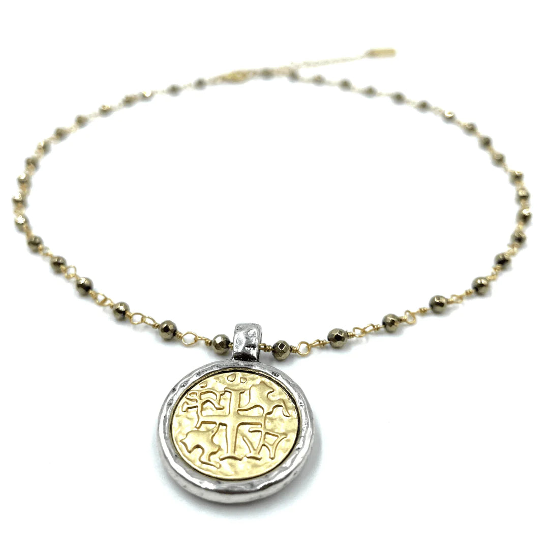 Erin Gray Matte Gold Coin on Pyrite Short Necklace