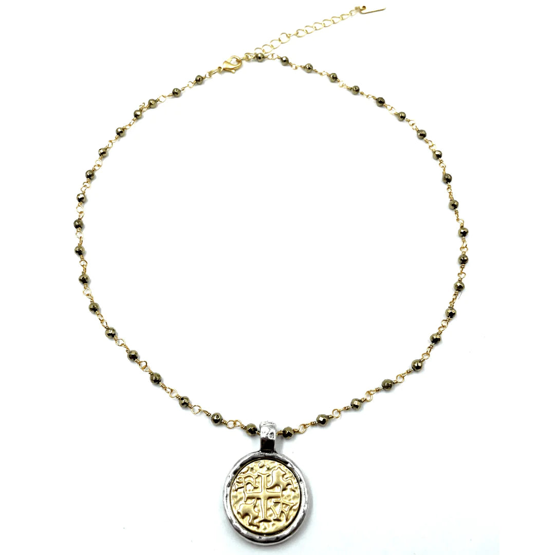 Erin Gray Matte Gold Coin on Pyrite Short Necklace