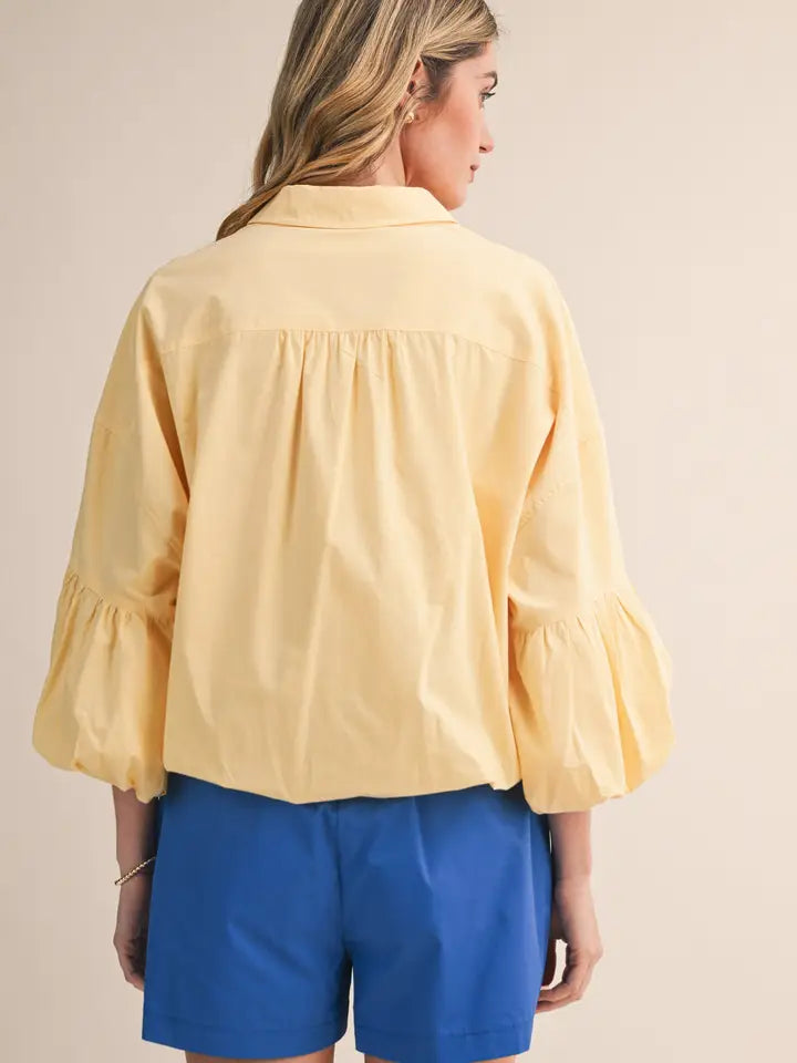 Yellow Button Down Bubble Sleeve Top
