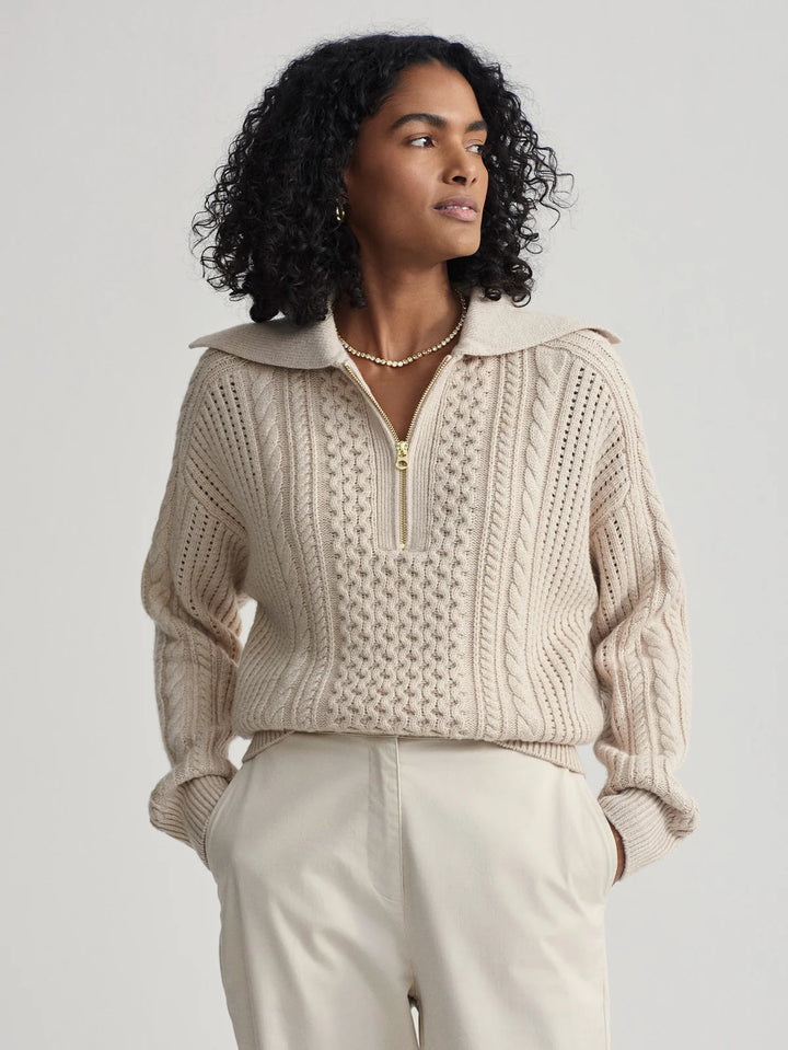 Varley Camello Cable Knit Sweater in Parchment