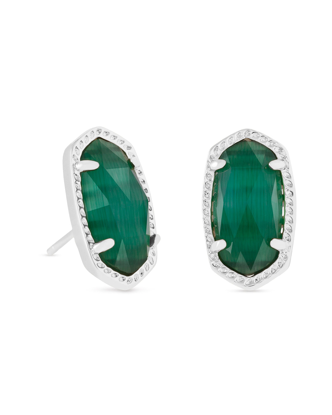 Kendra Scott Ellie Silver Stud Earrings In Emerald Catseye