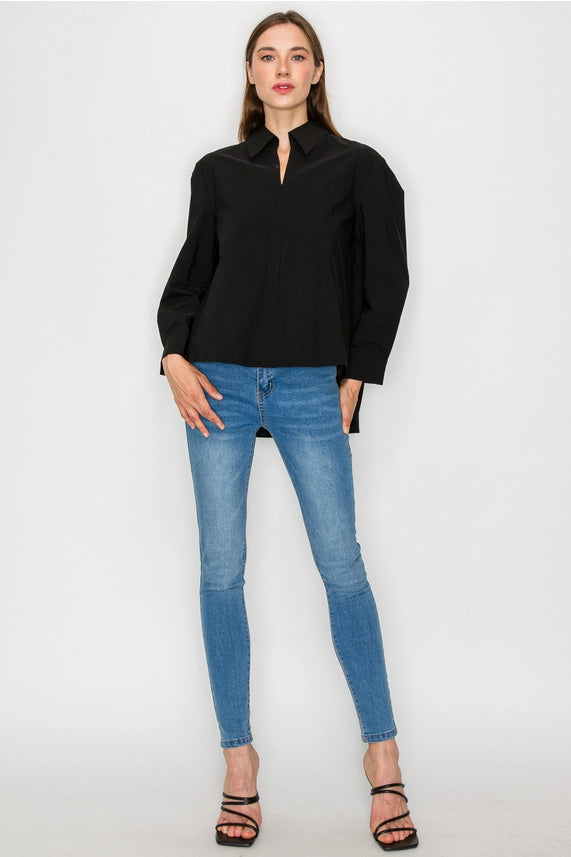 Jamile Stretch Woven Top in Black