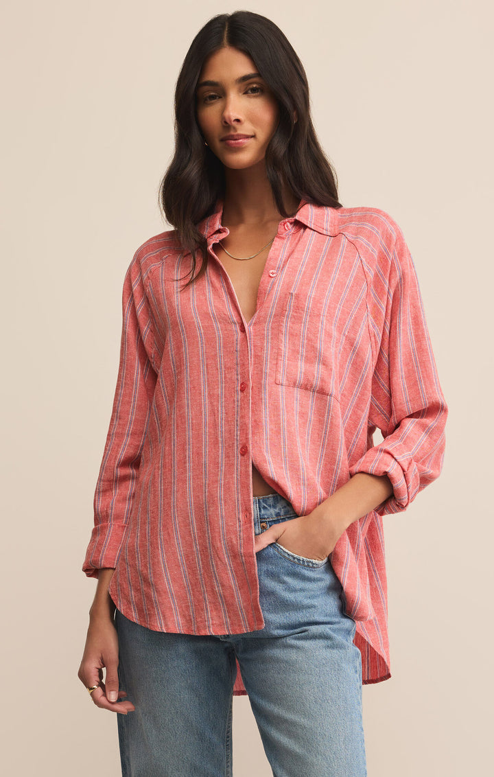 Z Supply Perfect Linen Stripe Top in Persimmon