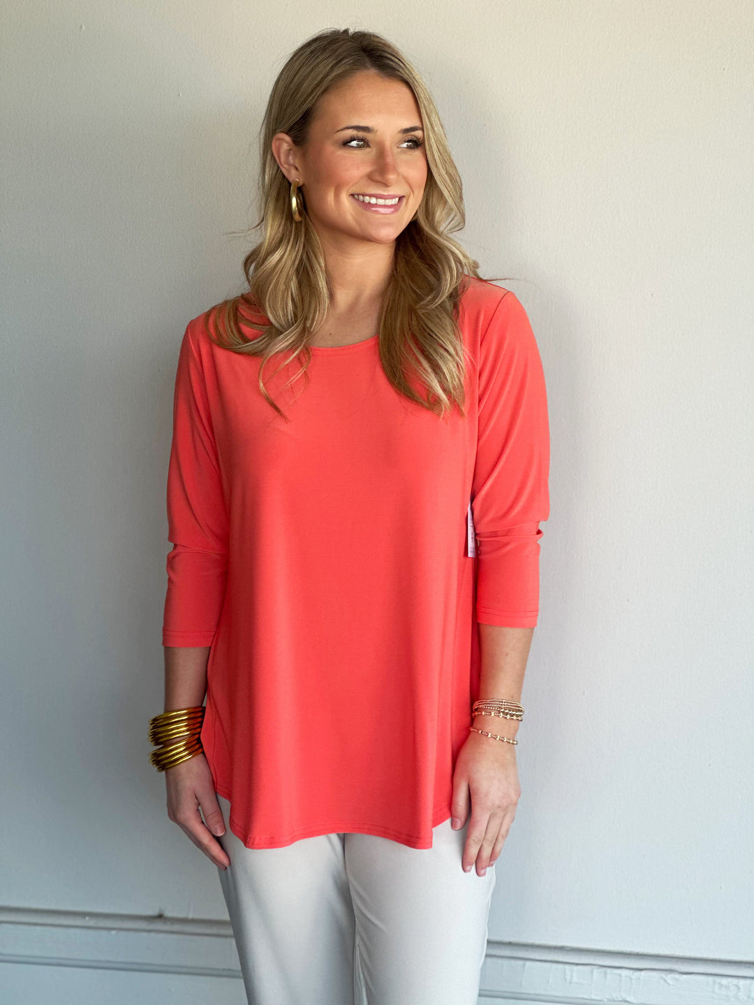Sympli Go-To Classic Top in Coral