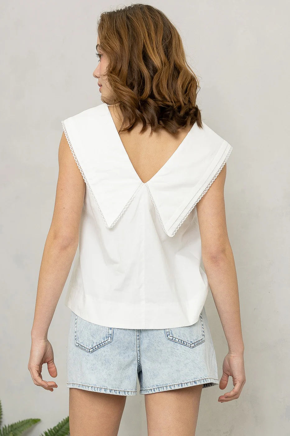 Set Sail Sailor-Collar Sleeveless Top in Off White