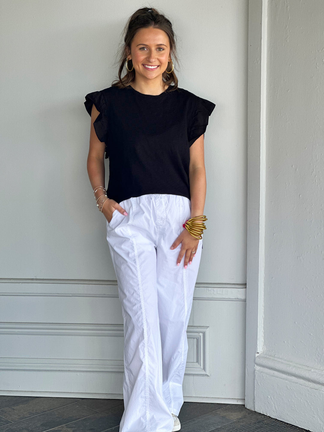 Charlie B Baggy Pull On Pant in White