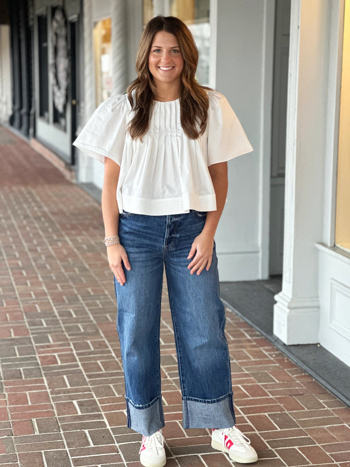 In This Moment Ivory Pleated Short Sleeve Blouse