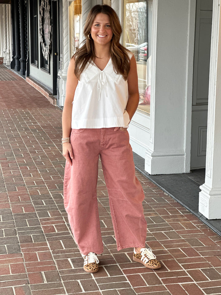 Set Sail Sailor-Collar Sleeveless Top in Off White