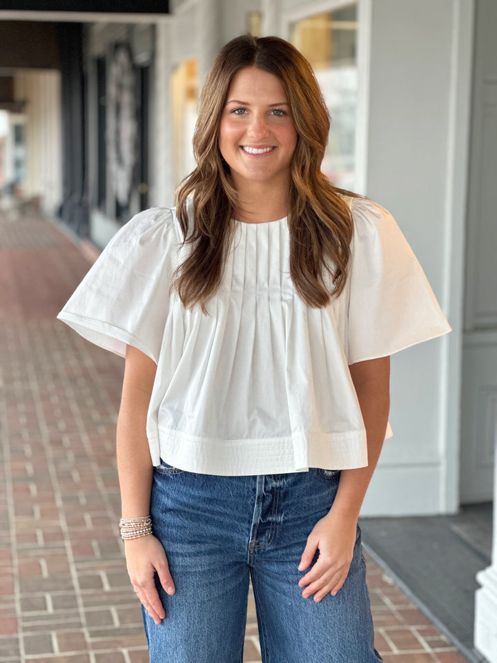 In This Moment Ivory Pleated Short Sleeve Blouse