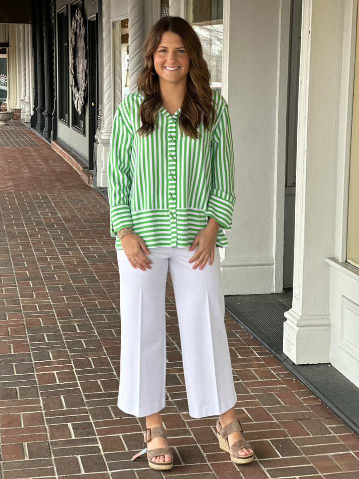 Multiples Turn Up Cuff Button Front Shirt in Classic Green