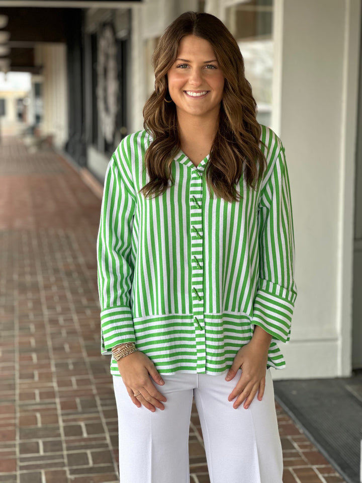 Multiples Turn Up Cuff Button Front Shirt in Classic Green