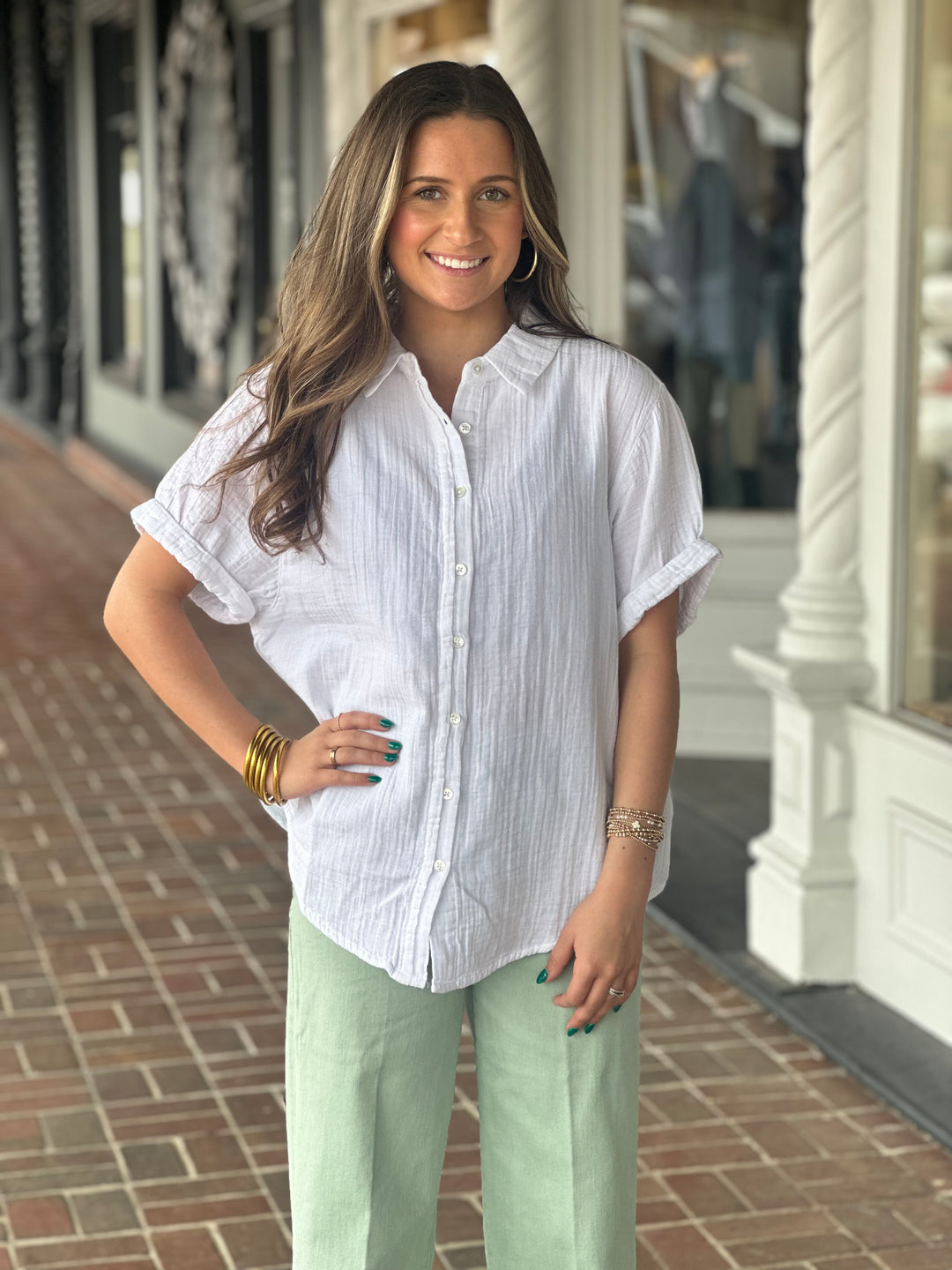 Dylan Button Up Top in White