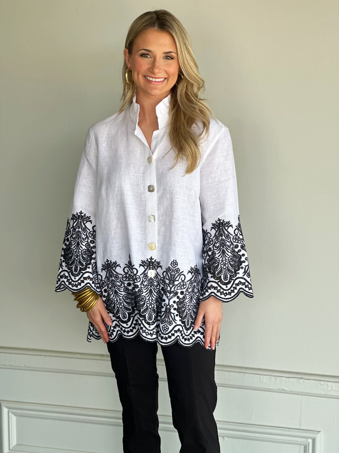 John Mark Embroidered Eyelet Tunic With Wire Collar