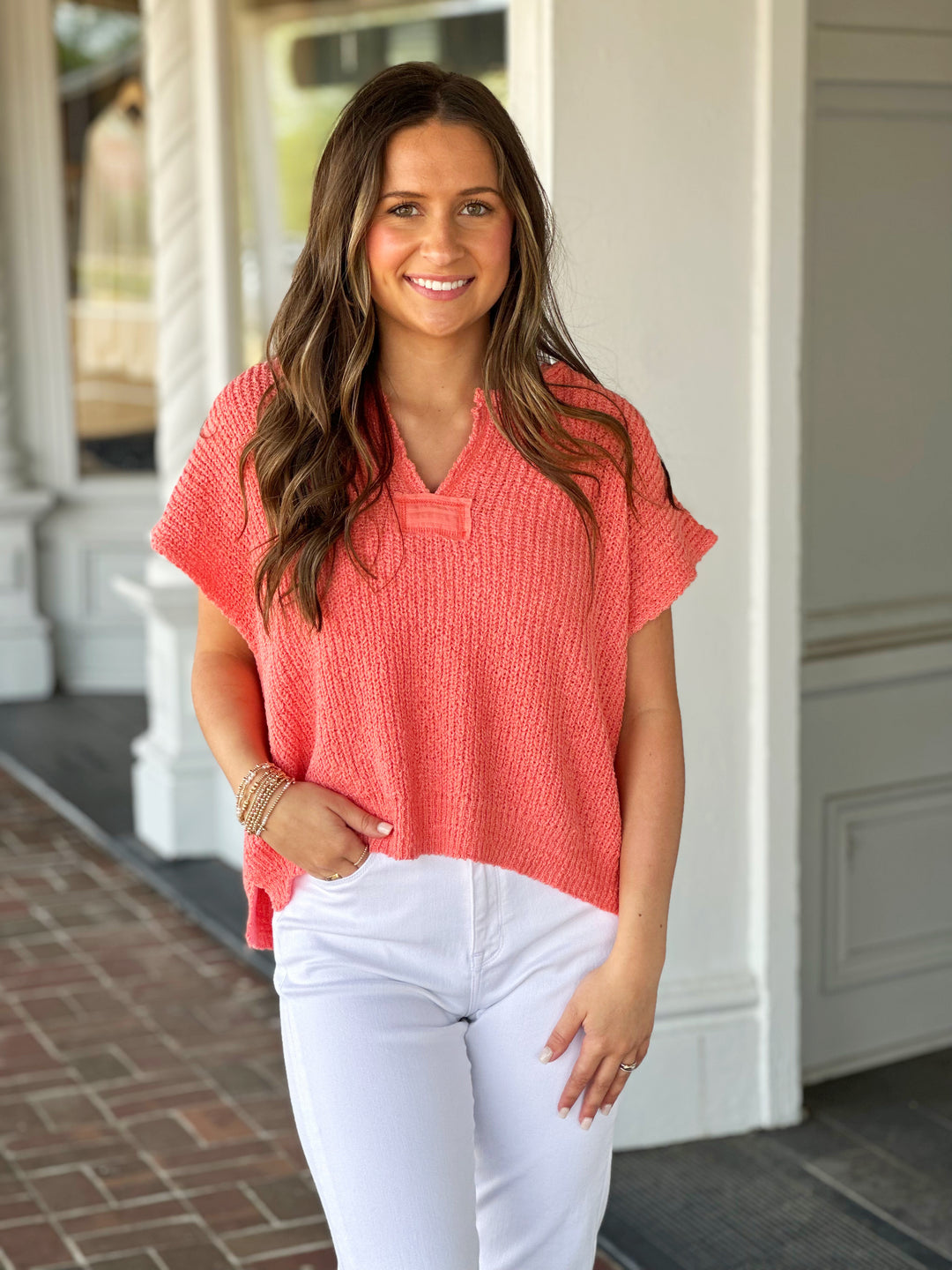 Patch Sleeveless Sweater in Coral