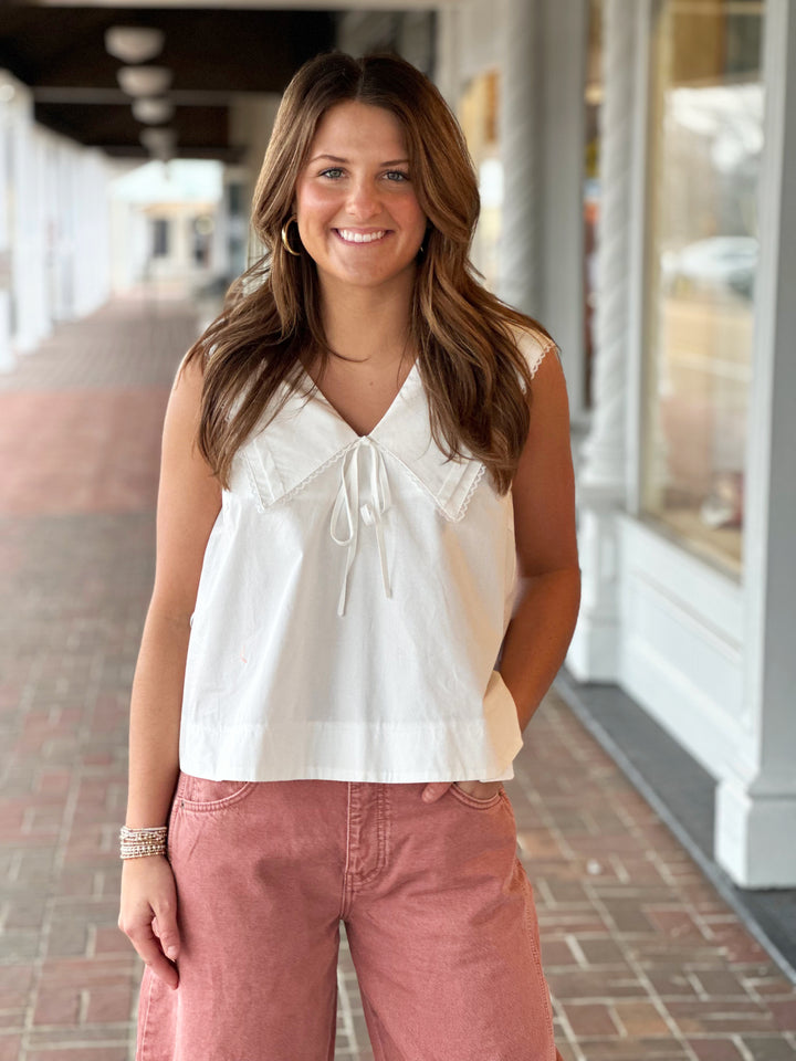 Set Sail Sailor-Collar Sleeveless Top in Off White