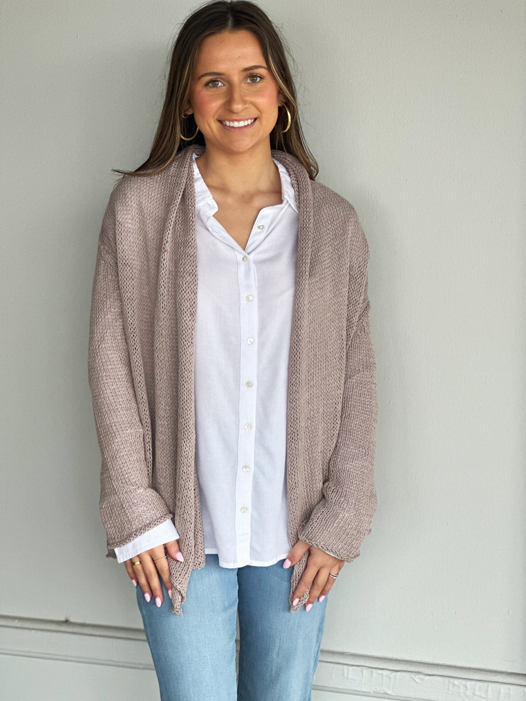 Wooden Ships Wrap Cardigan in Taupe