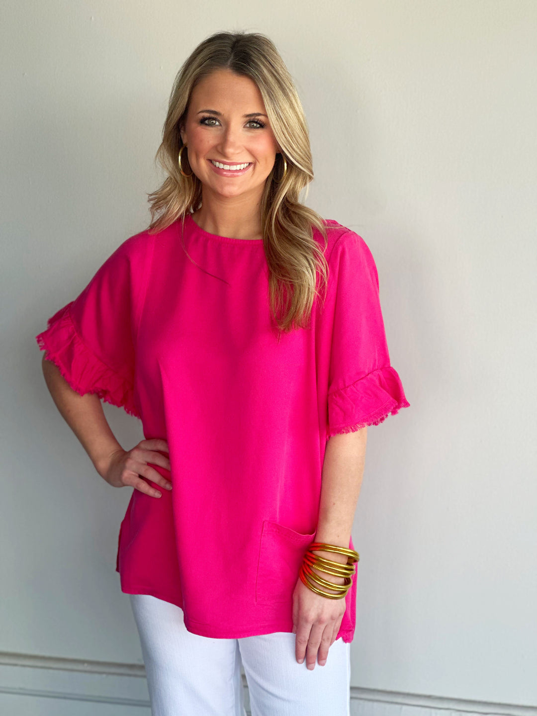 Tru Luxe Button Back Pink Top