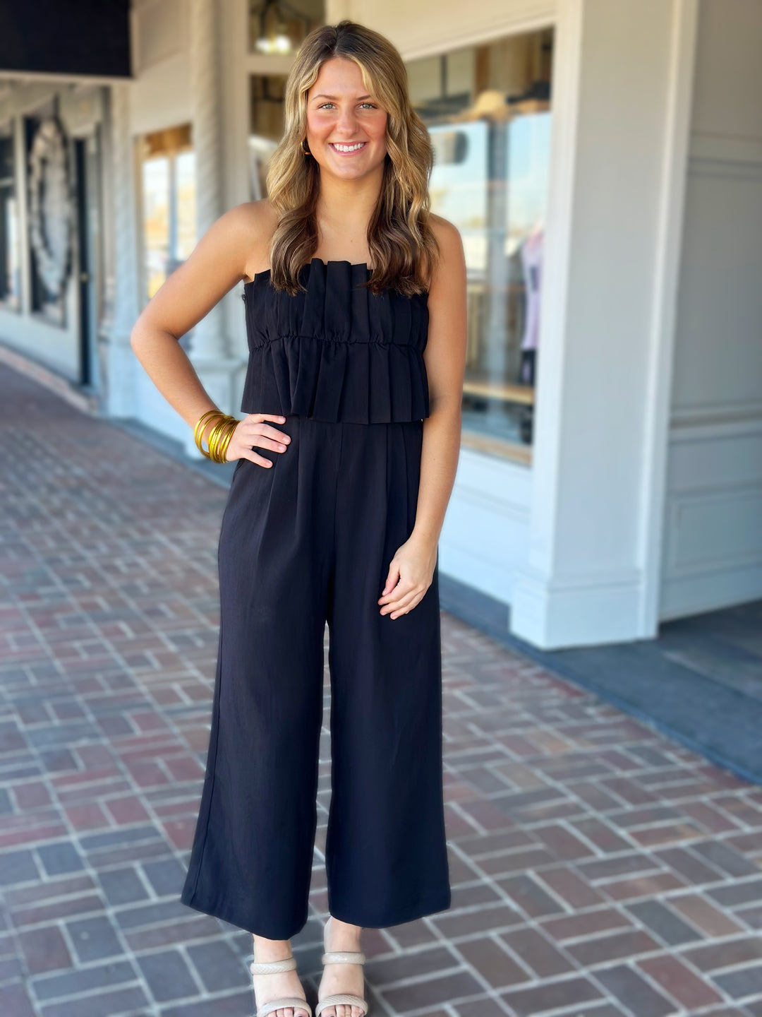 Stepping Out Black Ruffle Jumpsuit