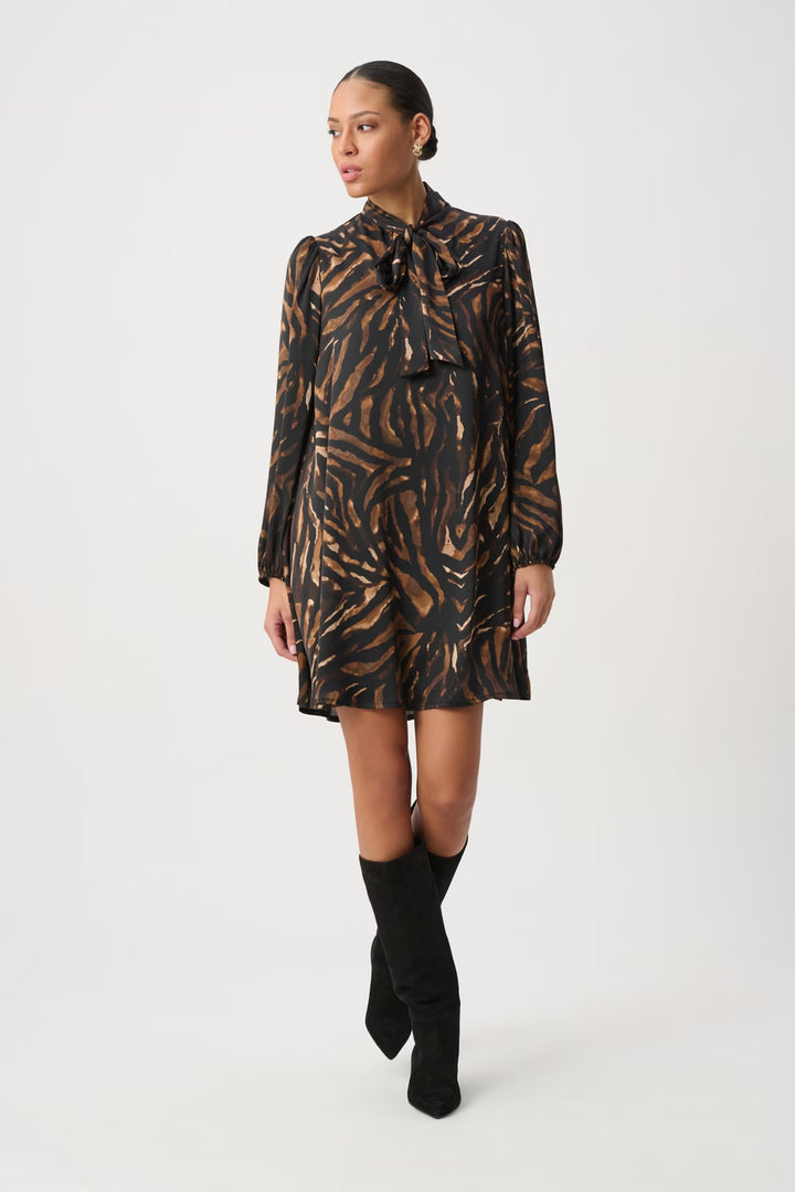 Joseph Ribkoff Mini A-line Dress in Black/ Brown