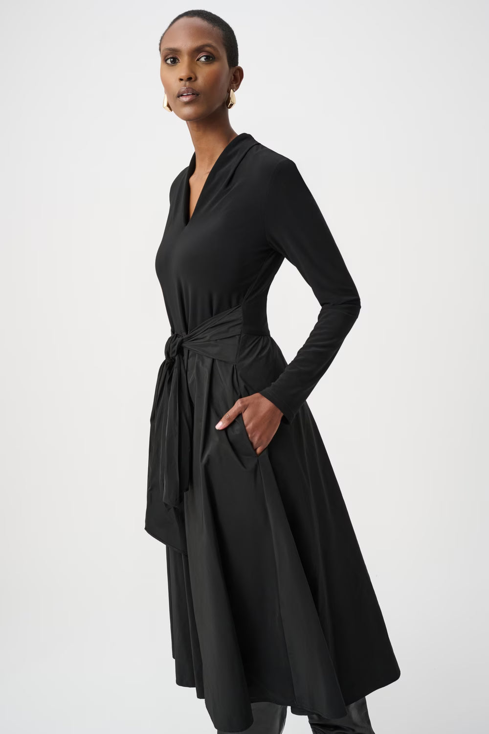 Joseph Ribkoff Midi Wrap Dress With Pockets in Black