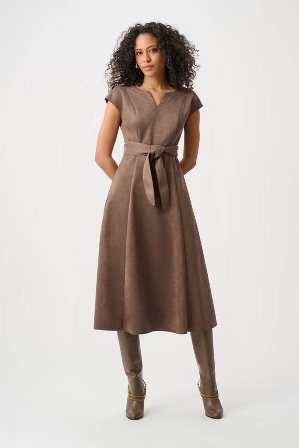 Joseph Ribkoff V-neck Belted Midi Dress in Mink