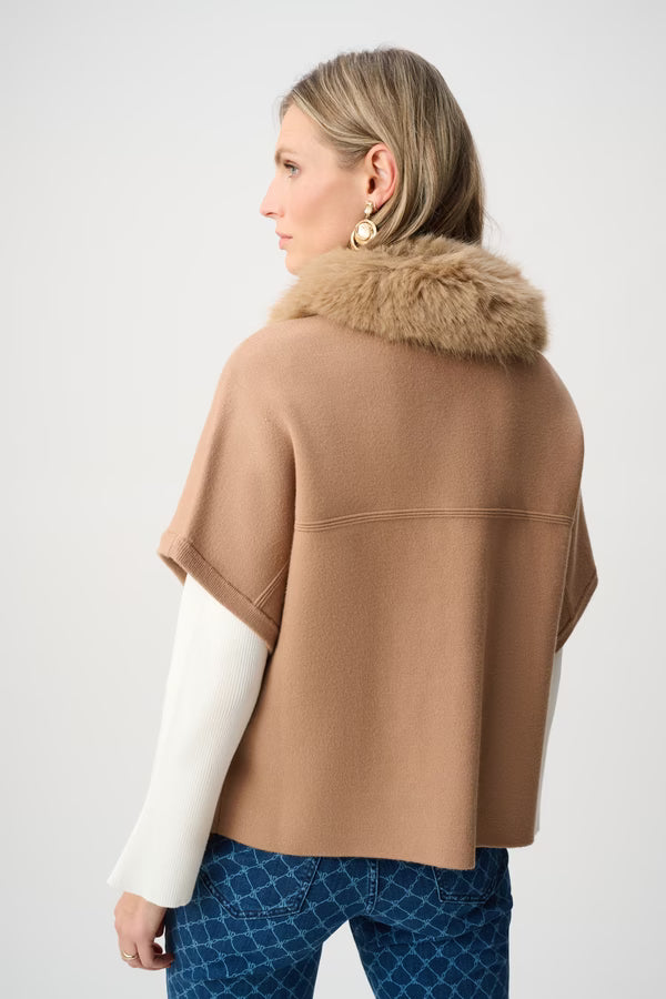 Joseph Ribkoff Short Cape With Fur Collar in Camel
