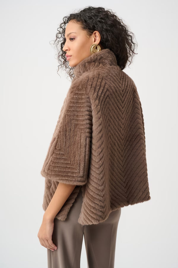 Joseph Ribkoff Short Chevron Faux Fur Cape in Mink