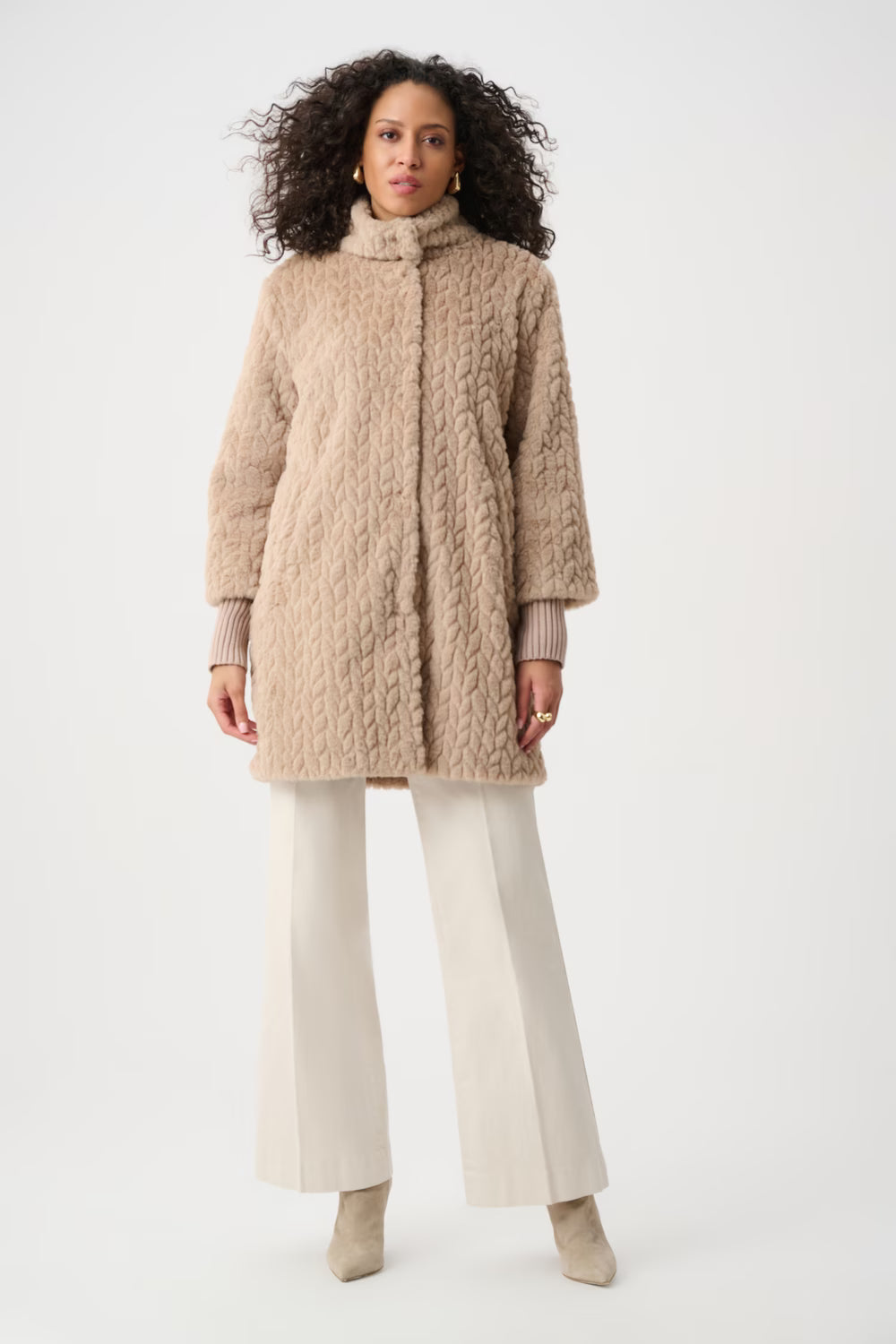 Joseph Ribkoff Thigh-length Relaxed Fit Coat in Soft Taupe