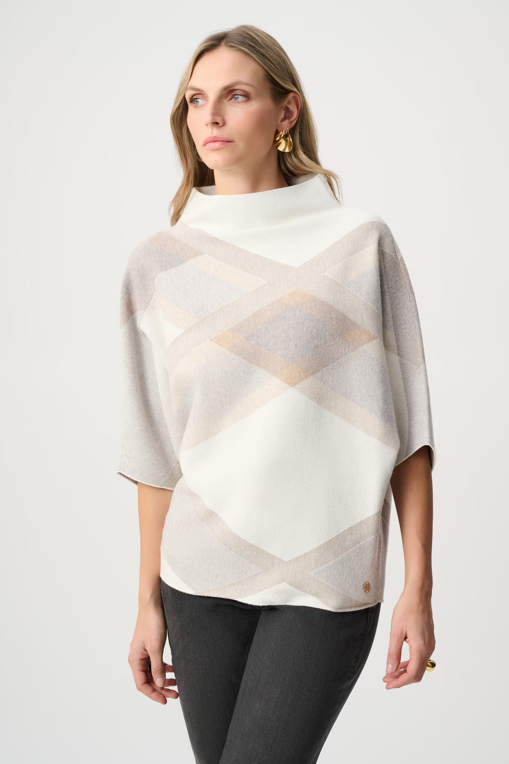 Joseph Ribkoff Geometric Cowl Neck Poncho in Winter White