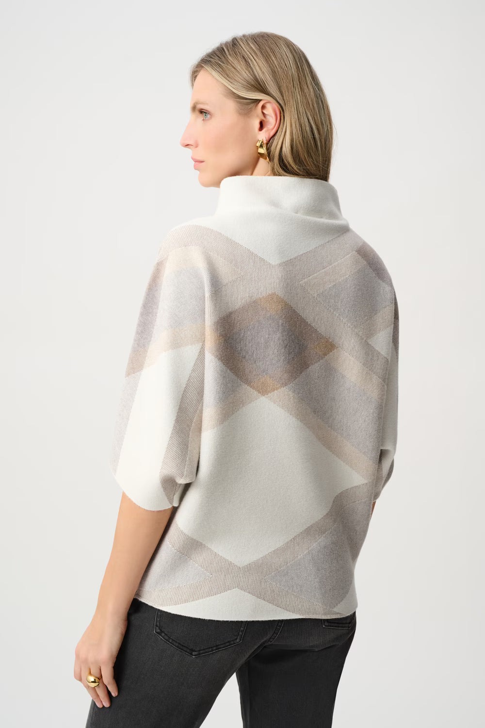 Joseph Ribkoff Geometric Cowl Neck Poncho in Winter White