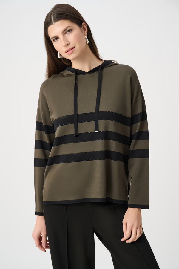 Joseph Ribkoff Hooded Striped Pullover in Green