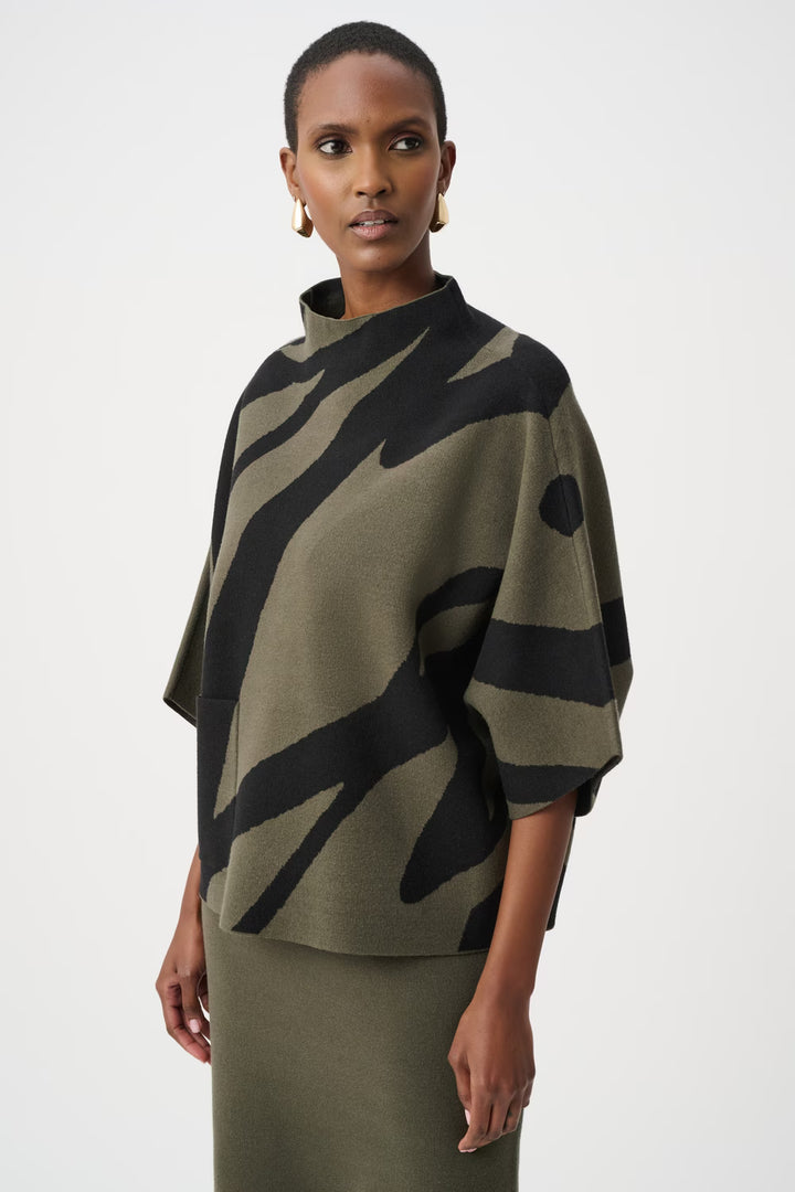 Joseph Ribkoff Mock Neck Abstract Pullover in Green