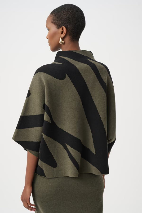 Joseph Ribkoff Mock Neck Abstract Pullover in Green