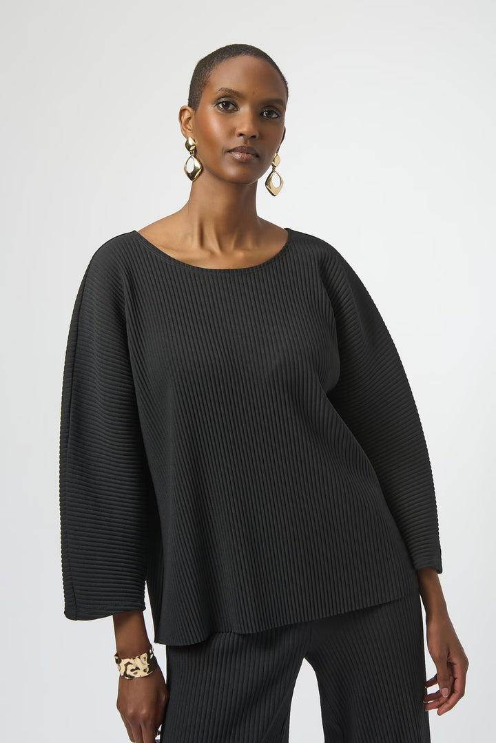 Joseph Ribkoff Pleated Scuba Crepe Boxy Top in Black