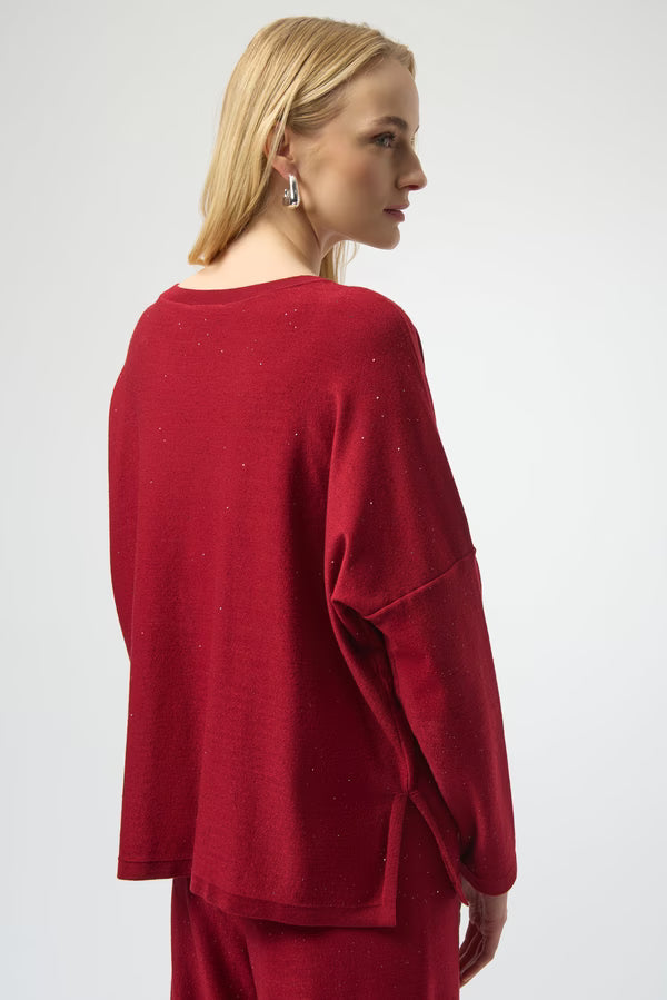 Joseph Ribkoff V-neck Jewel Embellished Pullover in Deep Cherry