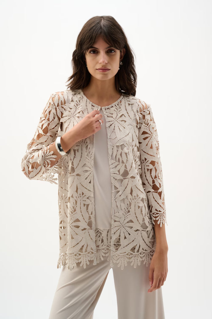Joseph Ribkoff Embroidered Floral Open-front in Moonstone