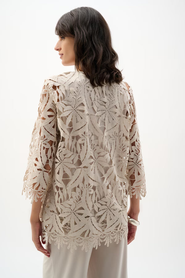Joseph Ribkoff Embroidered Floral Open-front in Moonstone