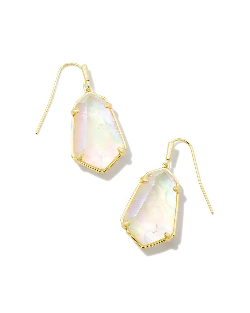Kendra Scott Alexandria Gold Drop Earrings in Iridescent Clear Rock Crystal