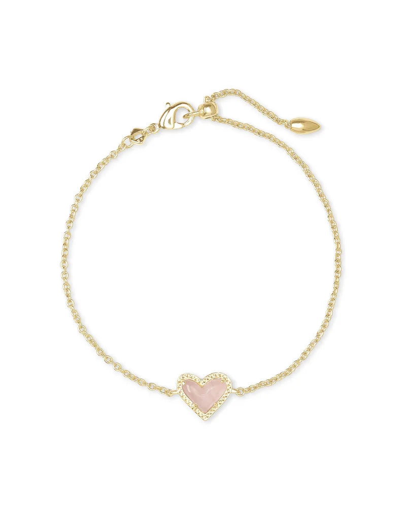 KENDRA SCOTT Ari Heart Delicate Chain Bracelet Gold in Rose Quartz