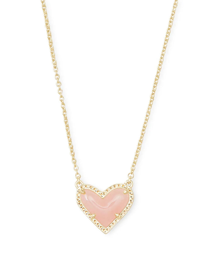 Kendra Scott Ari Heart Short Pendant Necklace Gold Rose Quartz